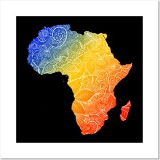 Colorful mandala art map of Africa with text in blue, yellow, and red Posters and Art